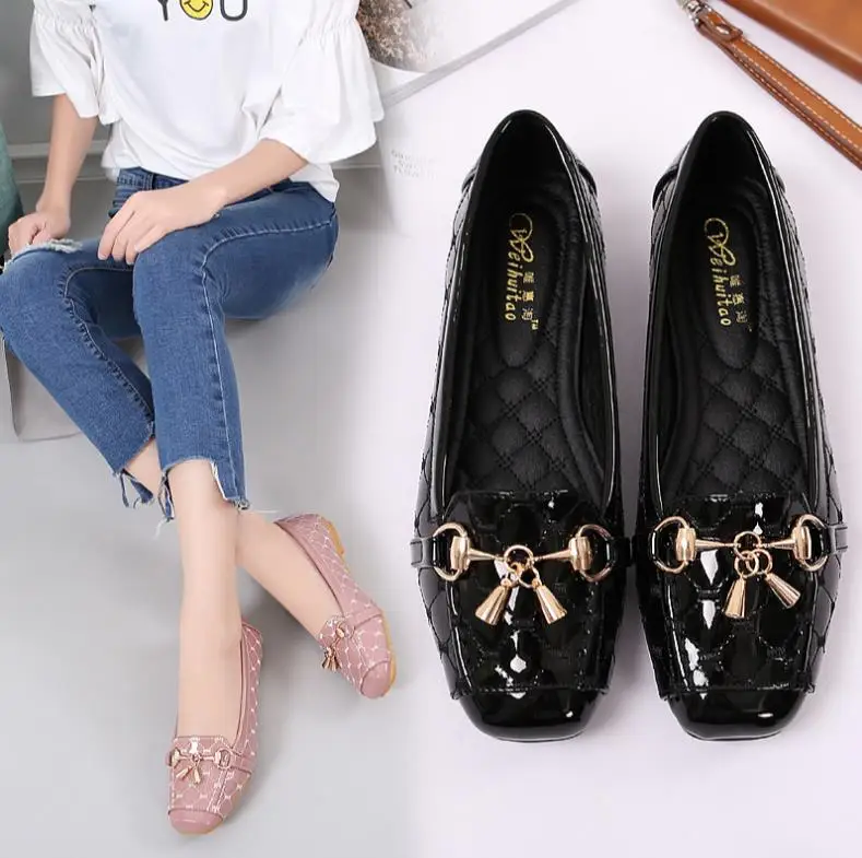 

Women Flat Shoes 2018 Casual Fashion Slip-on Ballerina Woman Flats Patent Leather Loafers Ladies Spring Autumn lady Footwear new