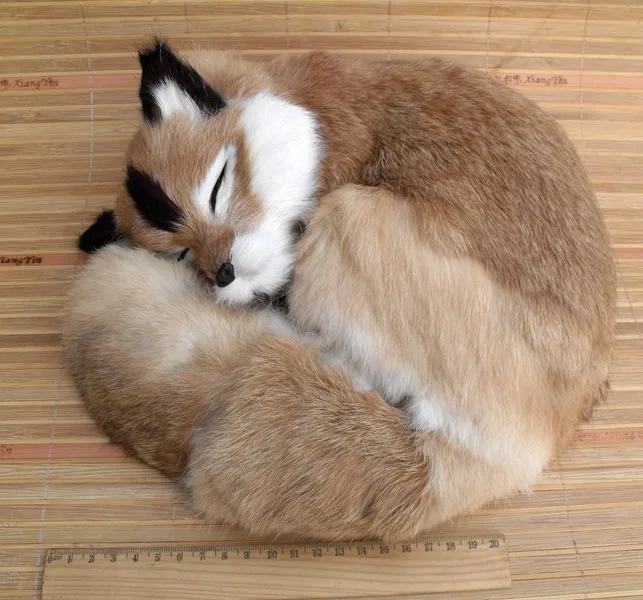 big simulation fox toy polyethylene & furs natural colour sleeping fox