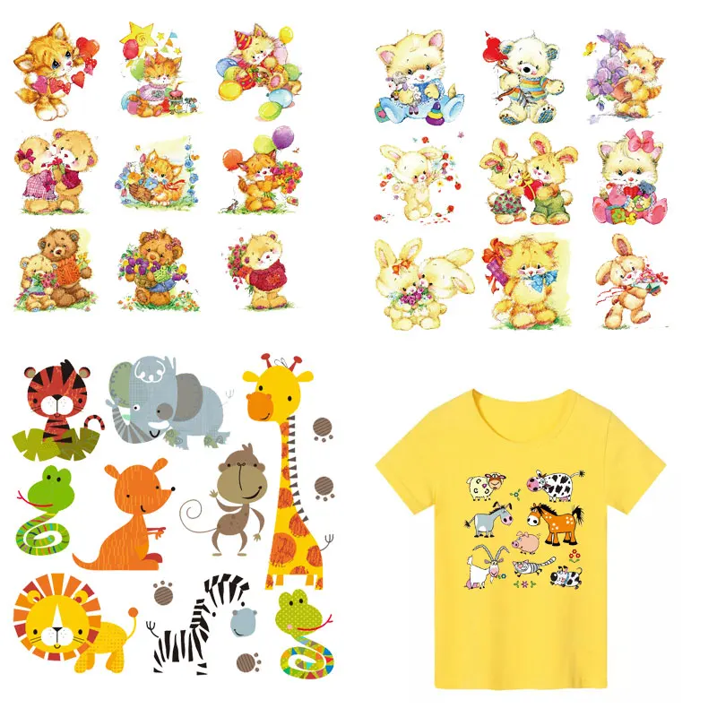 

Patch for Clothing Sticker Cute Small Animal Cats Thermo Transfer for Clothes kids Decor DIY T-shirt Backpack Print Washable E