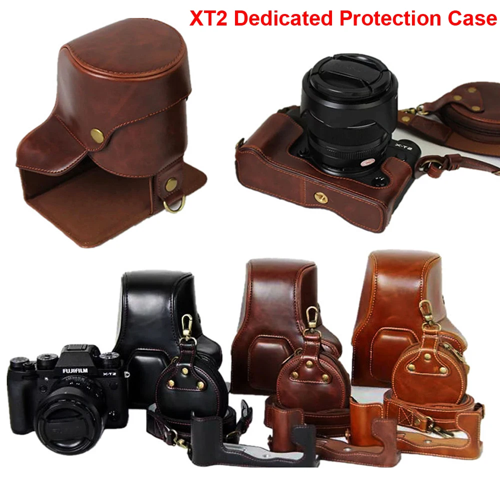 

New PU Leather Camera Case Cover for Fujifilm X-T2 XT-2 Fuji XT2 Camera with Strap Battery Openning Lens Cap Battery Storage Bag