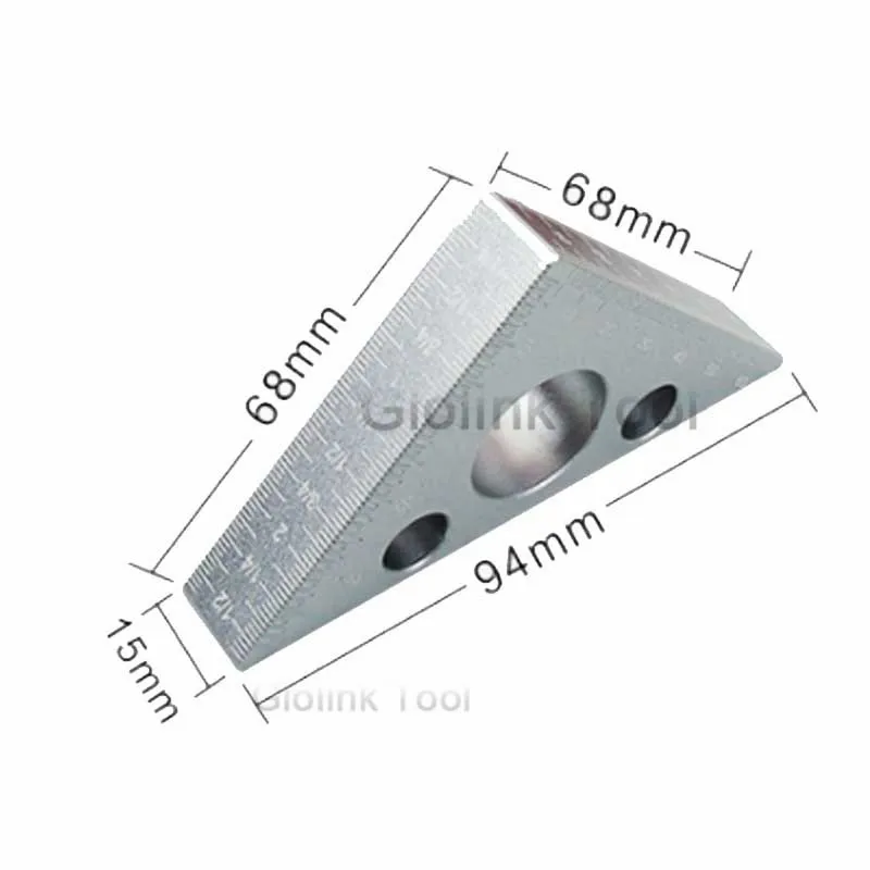 45 Degree Aluminum Alloy Angle Ruler Inch Metric Triangle Ruler Carpenter's Workshop Woodworking Square Multifunction Tool
