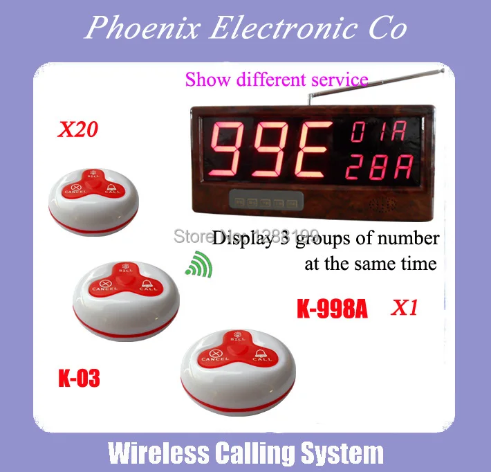 

NEW ARRIVAL,Table Buzzer Call System With 1pcs Led Display Receiver+ 20pcs Waitress Call Button