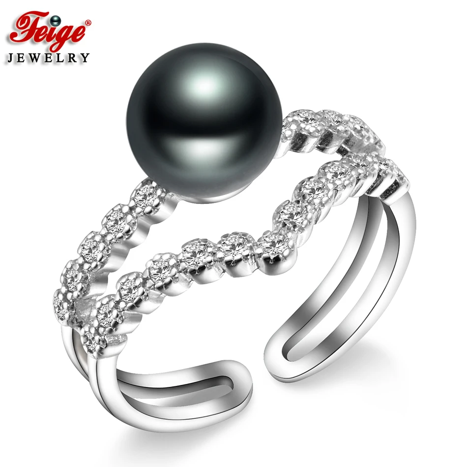 

Vintage Freshwater Pearl Ring for Women Party Jewelry Gift 8-9MM Black Pearl Finger Ring Elegant Fine Jewelry Dropshipping FEIGE