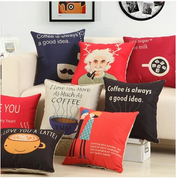 

#1115 New art coffee&love wedding promotion cotton linen printed pillow cushions office sofa hot no filling