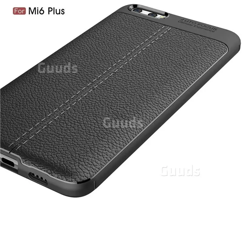 Luxury Auto Focus Litchi Texture Silicone TPU Back Cover for Xiaomi Mi 6 Plus - Black