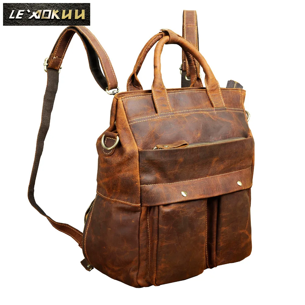 Special  New Design Male Quality Leather Casual Fashion Travel Laptop Bag College Student Book School Bag Ba