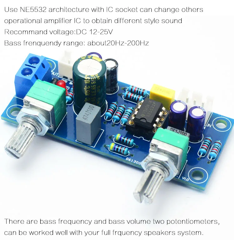 CIRMECH фильтр низких частот бас сабвуфер предусилитель Плата усилителя одиночный DC мощность NE5532 фильтр низких частот бас предусилитель