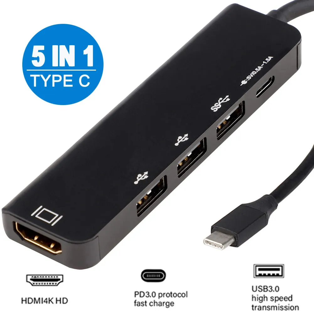 

5 in 1 Type C to 3.0 Hub HDMI Thunderbolt Adapter for MacBook Samsung Galaxy S9 Huawei P20 Mate 20 Pro
