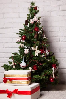 

Christmas Photo Background Vinyl Newborn Photography Backdrops Christmas Tree Gifts Decor Winter Background Brick Wall