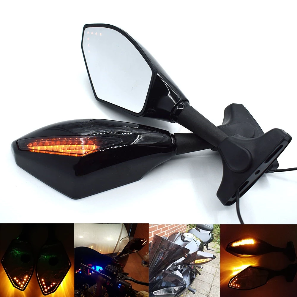

Universal Motorcycle Rear View Side Wing Mirrors w/ LED Turn Signal Light For Honda VFR 750 800 VTR1000F CBF1000 VF750S SABRE