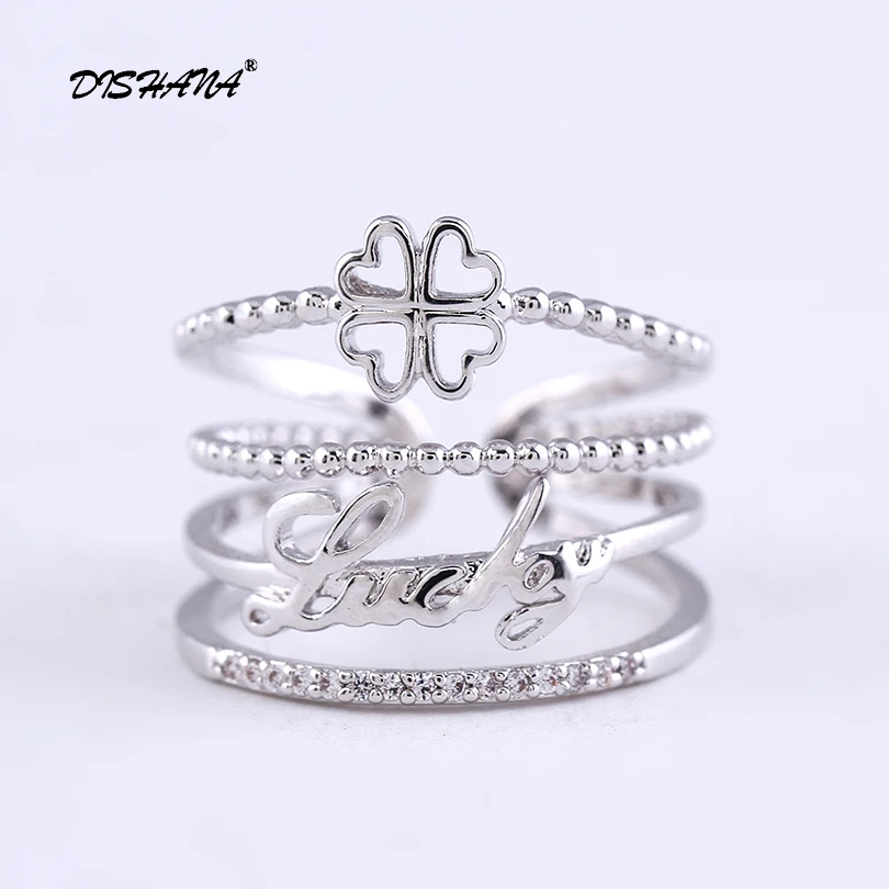 

Clover White Gold- Open Ring Lucky Adjustable Ring Jewelry High Quality Valentine's Day Gift(KA0187)
