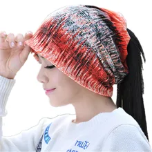 Двухцелевая шапка с воротником-хомутом, Женская волнистая эластичная хлопковая цветная с принтом, модная женская шапка, тонкие весенне-осенние вязаные шапки