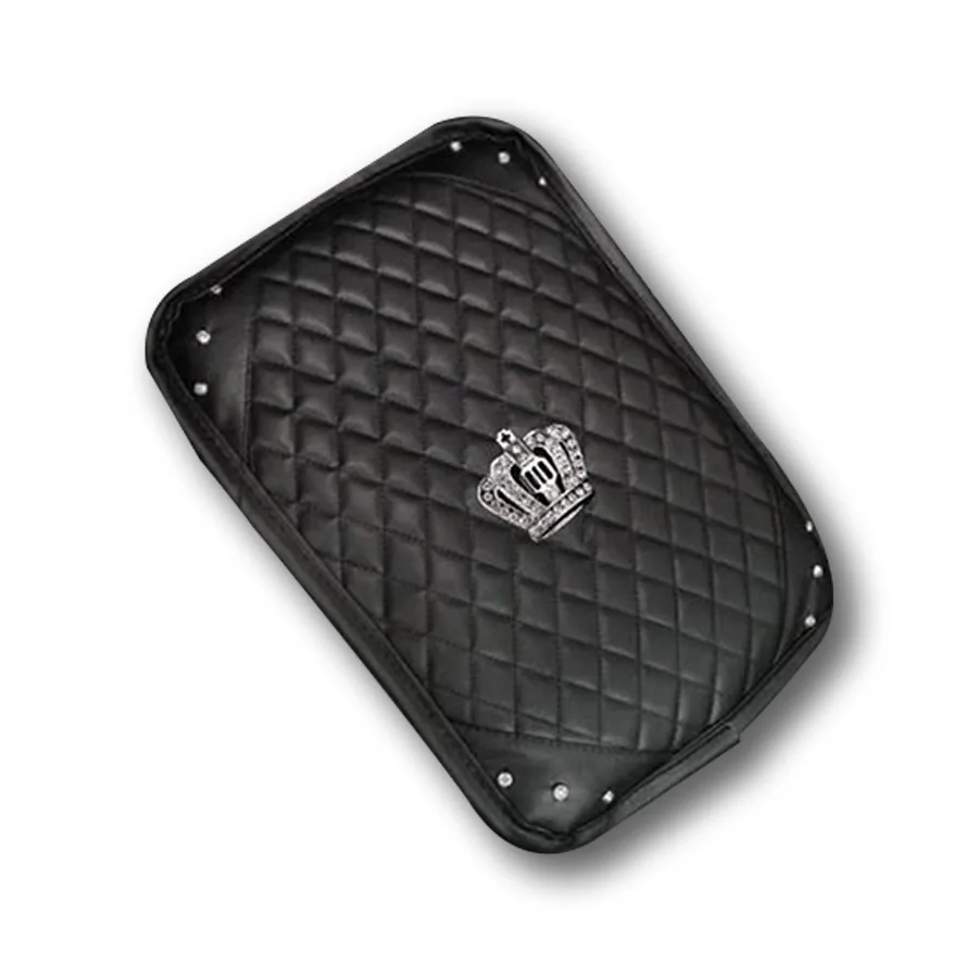 

PU Leather Crown Crystal Rhinestone Vehicle Center Console Vehicle Rest Armrest Box Pad Accessory