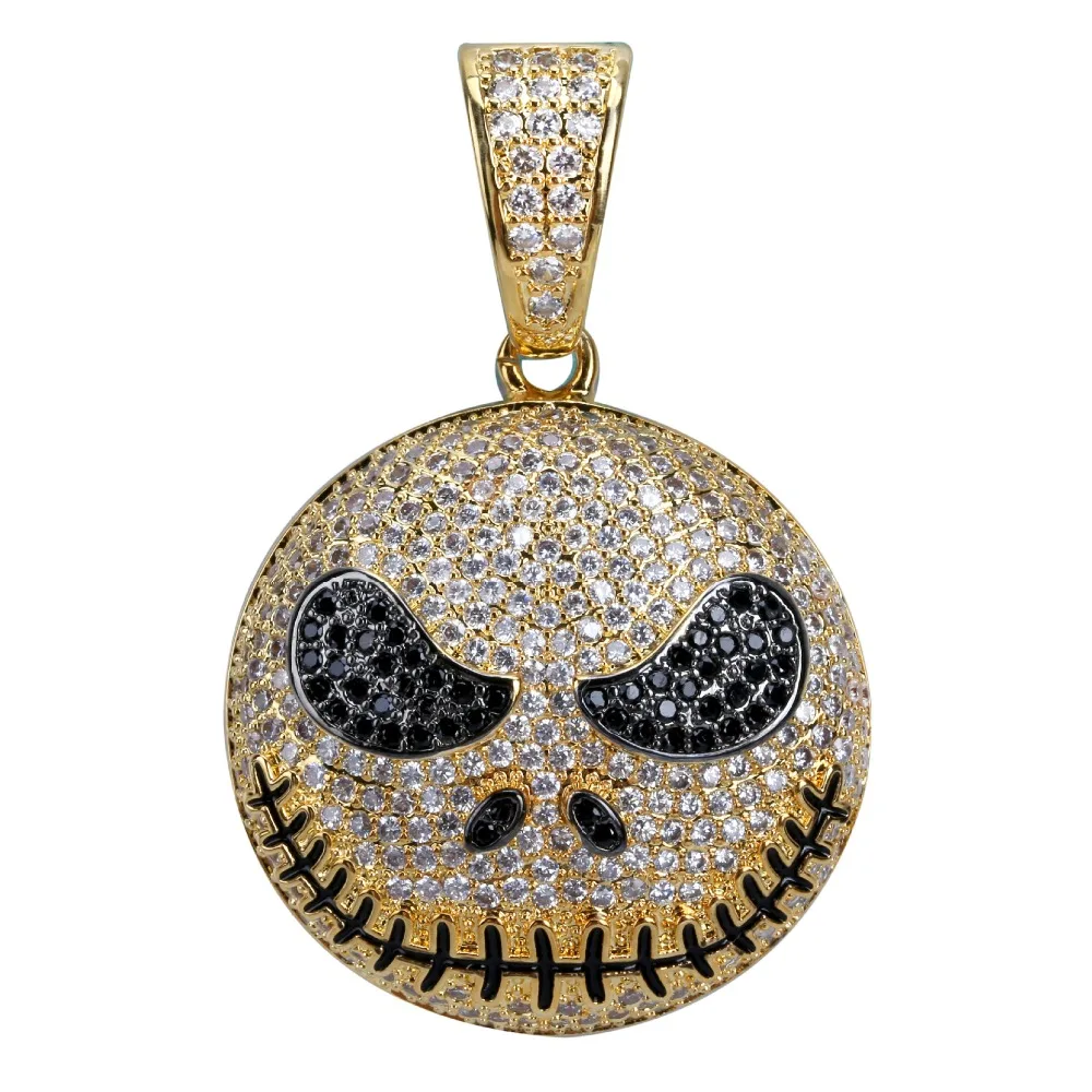 Панк Iced Out микро украшенное кубическими камнями циркония мультфильм Джек Скеллингтон хип хоп латунь череп кулон уникальная цепочка с подвеской для женщин