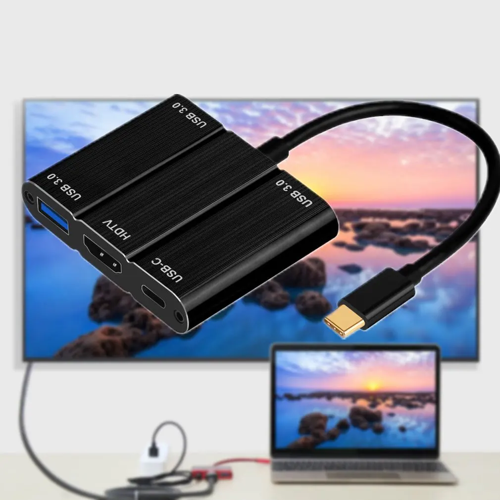 Портативный 5 в 1 USB-C концентратор 3,0 тип-c док-станция для 4 K HDMI адаптер+ USB PD зарядное устройство для Macbook высокой производительности