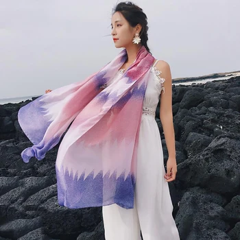 

Gradient Scarf Woman Summer Beach Towel Seaside Sunscreen Shawl Scarves Soft Silk Scarf
