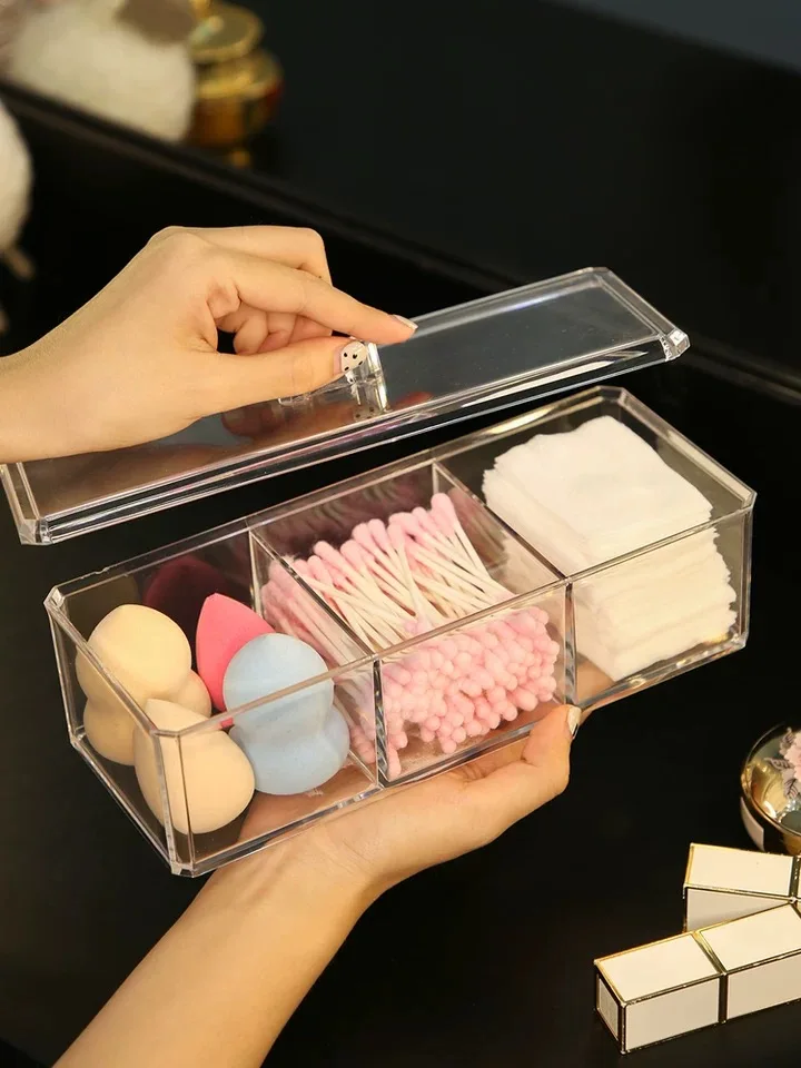 Makeup Cotton Organizer Acrylic Storage Box for Cotton Swab and Beauty Egg Cosmtic Plastic Makeup Storage