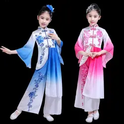 Китайский Hanfu девочек Chinse народного танцевальные костюмы детские древних китайский костюм народное платье Одежда для сцены белого и