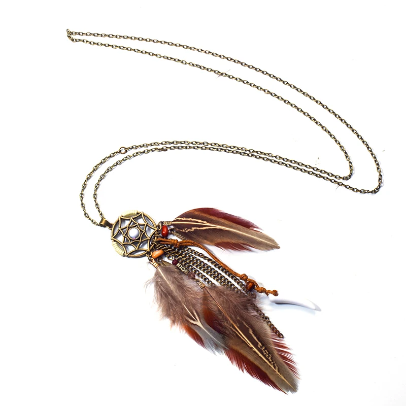 

Bohemian Ethnic Long Chain Feather Pendant Necklace Choker for Women Boho Clothing Jewelry Accessories On the Neck