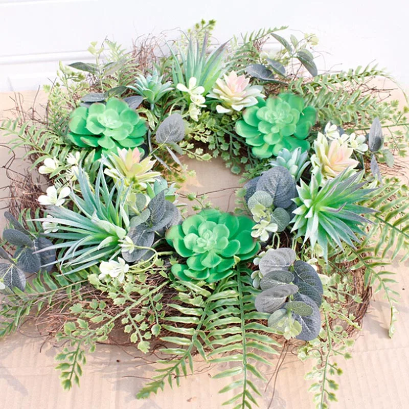 Artificial Succulent Hanging Wreath for Front Door Home Walls Decor High quality greenery wreath Hot Sale