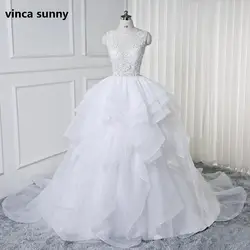 Vinca Sunny 2019 Свадебные платья с открытой спиной с плиссированной Scoop бальное платье с круглым вырезом кружевное подвенечное платье платья vestido