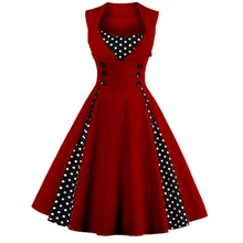 Sexy Vintage Dress S-5XL Women 50s Dot Elegant Summer Patchwork Retro Dress Casual Evening Party Sleeveless Patchwork Rockabilly