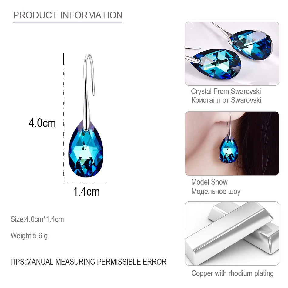 MALANDA Water Drop Earrings For Women Fashion Original Crystal From SWAROVSKI Silver Color Pendant Dangle earrings Jewelry Gift
