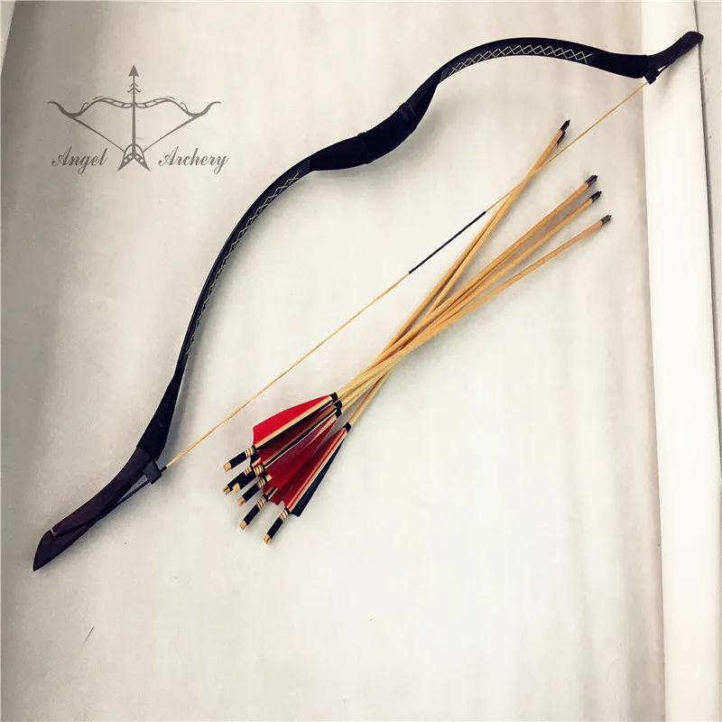 

ALL Black leather bow set 20lb-60lb +6 wooden arrows For Longbow hunting Archery bows and arrows recurve bow hunting