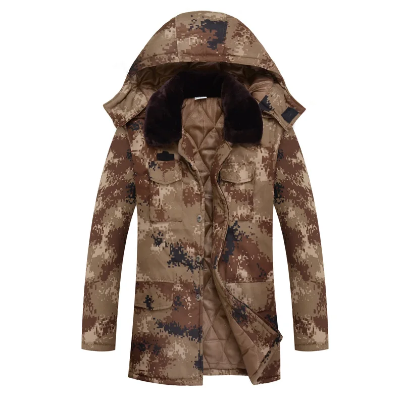 

Men’s Winter Hooded Thicken Medium Style Camouflage Outdoor Cotton Military Coat Labor Protection Keep Warm Frock Warm Wear Men
