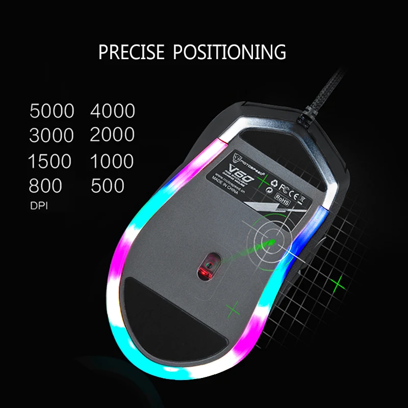 Игровая мышь Motospeed V60 RGB программируемая геймерская USB 5000DPI с 7 кнопками Проводная