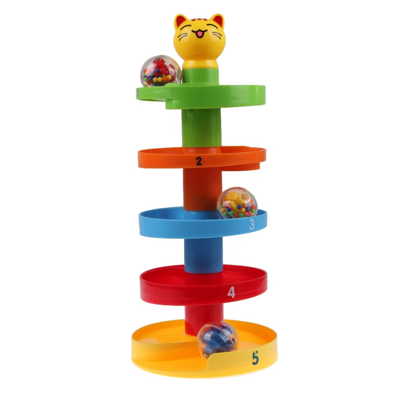Colorful Plastic Pile Tower Puzzle Rolling Ball Toy Bell Stacker Blocks Educationsl Toys Kids Gift K5BO