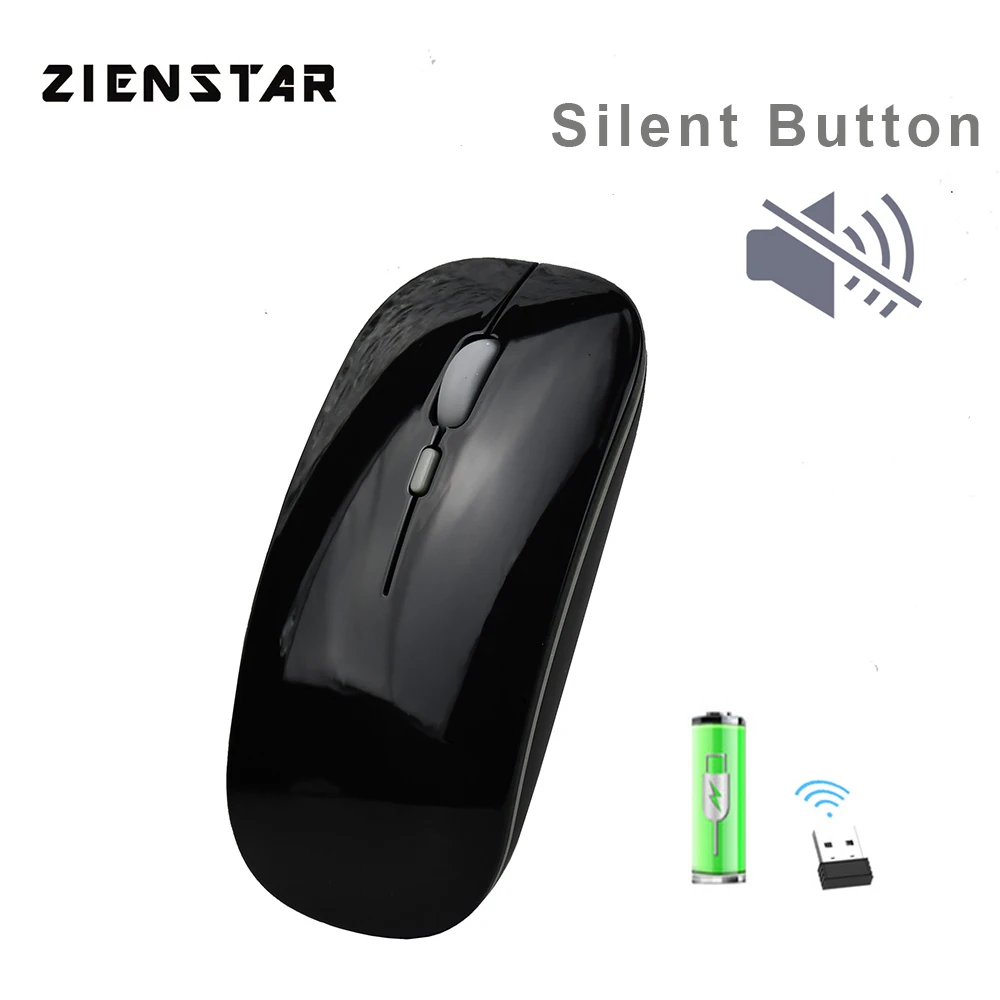 Тонкая Бесшумная беспроводная мышь Zienstar 2 4G с USB приемником для Macbook компьютера и