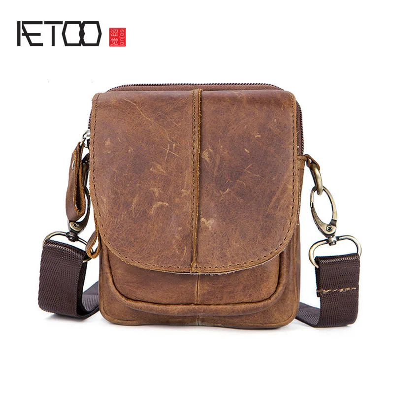 AETOO Новая мужская сумка первый слой кожи сумка через плечо сумка мужская Ретро брендовая кожаная мужская маленькая сумка для телефона