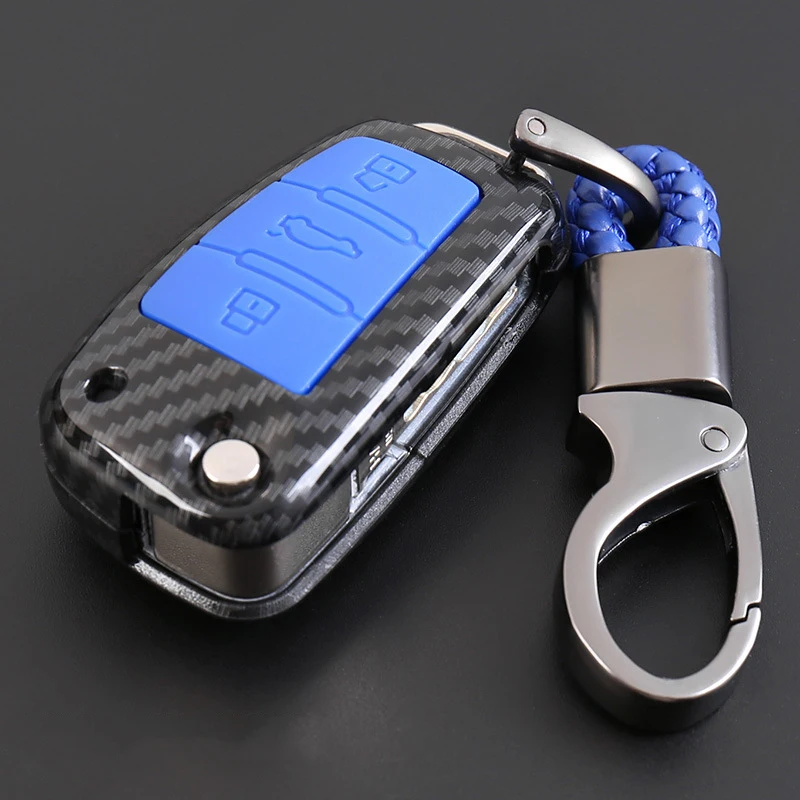 

2019 Anti-fall Carbon fiber silicone Car Key Cover Case For For Audi A4L Q7 A3 A6LA7 Q5LQ3 TT Auto Shell Key Protection Keychain