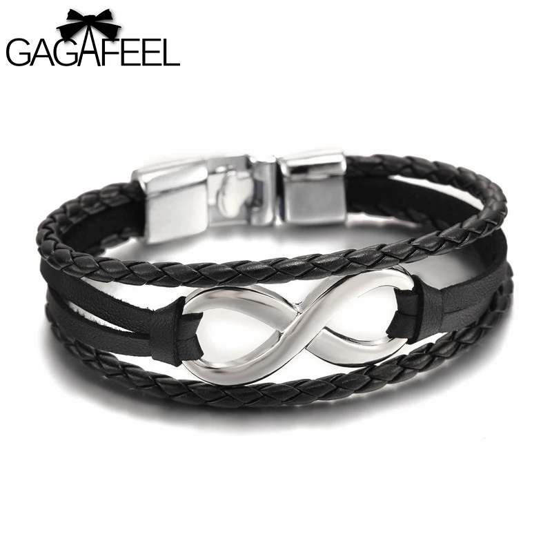 

GAGAFEEL Infinity Bracelet Genuine Leather Men Women 8 Bracelets Multilayer Braided Rope Bracelets Hand Chain Buckle Bracelet