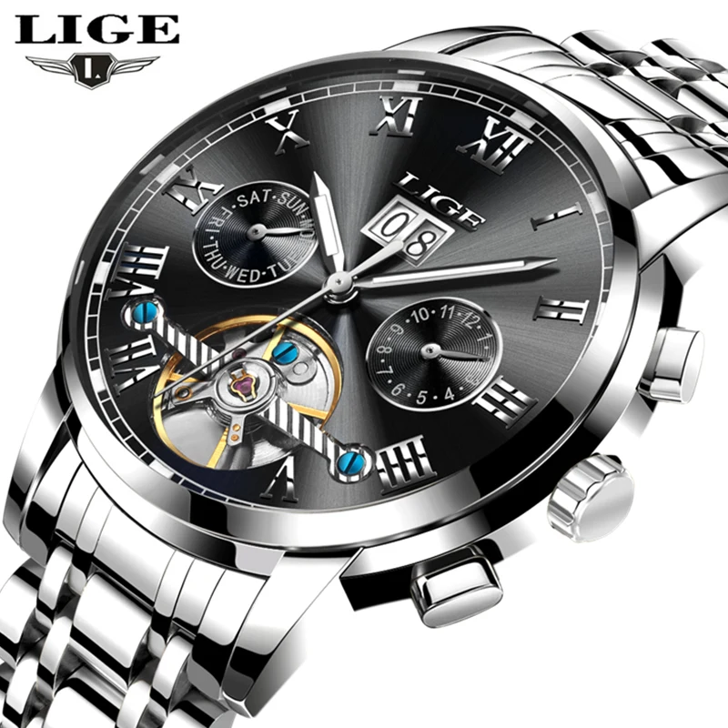 

Mens Watches Top Brand Luxury LIGE Automatic Machinery Full steel Watch Men Fashion Casual Waterproof Clock Relogio Masculino +