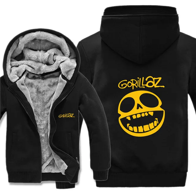 Gorillaz Hoodies Jacket Winter Men Casual Wool Liner Fleece Hip Hop