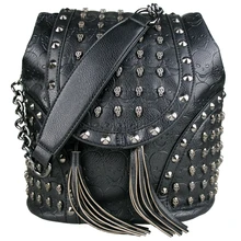 2017 New Fashion ladies Designer PU font b Leather b font Skull Rivet font b backpack