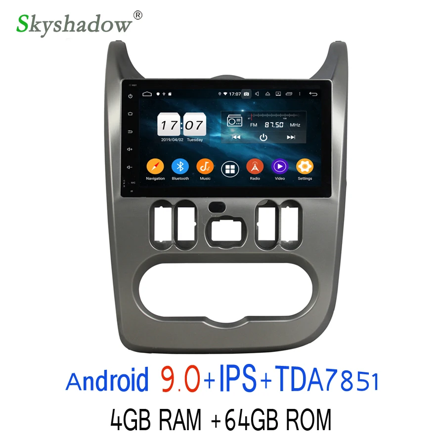 Sale Android 9.0 64G ROM 8Core For Renault Logan Sandero Duster 2015 2016 Car DVD Player GPS Glonass Map RDS Radio wifi Bluetooth 3