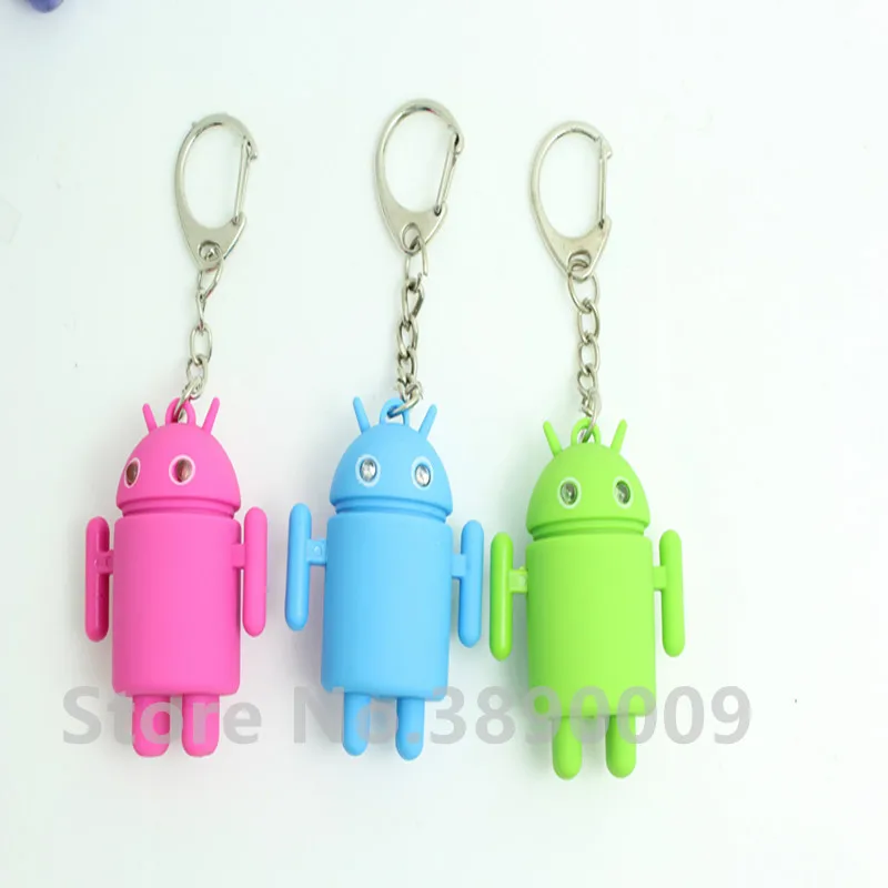 3 цвета Android Робот СВЕТОДИОДНЫЙ брелок звук и свечение рекламные подарки сумочка кулон маленький брелок с фонариком