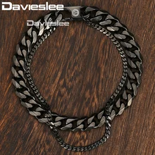 Davieslee двойной браслет-цепочка для мужчин кубинское звено черный тон нержавеющая сталь полированный мужской s браслет цепь 11 мм 8-10 дюймов DDB09