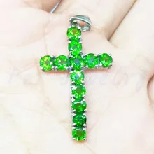 Подвеска из диопсида ожерелье кулон Натуральный Реальный диопсид 925 стерлингового серебра крест стиль 0.15ct* 12 шт драгоценные камни#15050114