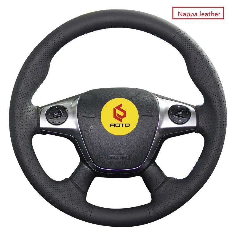 Оплетка на руль для Ford Focus 3 2012- KUGA Escape 2013- C-MAX 2011- кожаный чехол на руль - Название цвета: black nappa