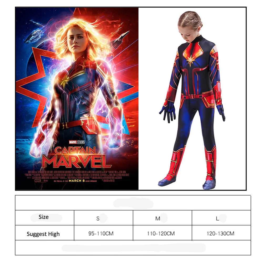 VEVEFHUANG 3D для женщин девочек фильм версия Марвел Капитан Carol Danvers костюм зентай для косплея боди супергероя костюм комбинезон