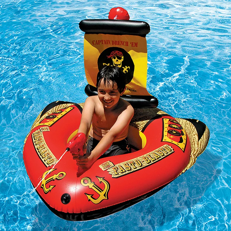 

Pirate Ship With Water Gun Kids Pool Mat Float Inflatable Rafts Swimming Air Floating buoy Portable Summer Toy Gift Boy Sport