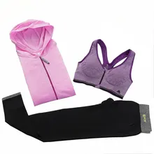 3 предмета Комплект для девочек спортивный костюм S Йога комплект Для женщин спортивный костюм Для женщин куртка с капюшоном и бюстгальтер и Брюки для девочек тренировки Спортивная спортивный костюм