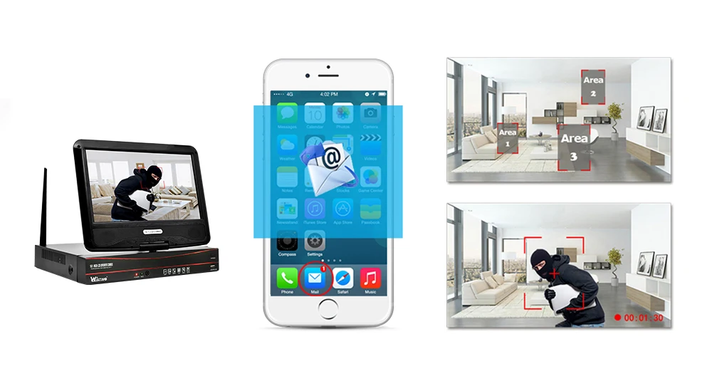 Wistino 4CH CCTV System HD 720P Wireless NVR Security IP Camera P2P Wifi Kit Outdoor 1MP Monitor Kits IR LCD Screen Surveillance (7)