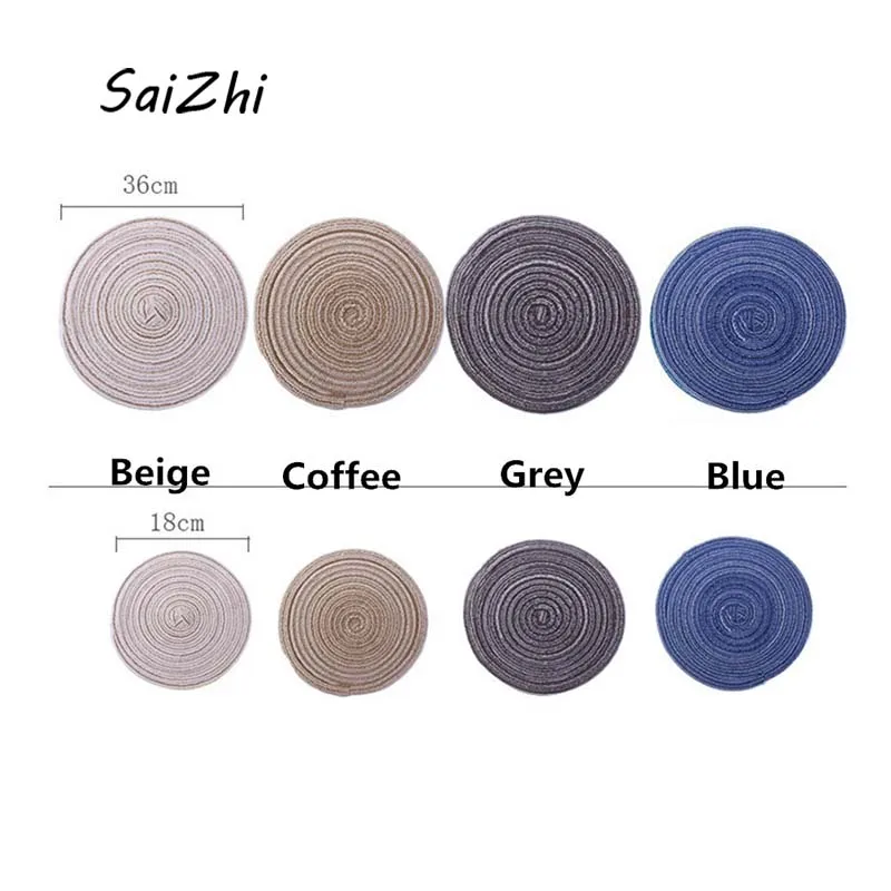 Home Mat Linen Insulation Pad Round Placemats Fashion Classic Table Pad Kitchen Accessories Decoration Home Pad Coaster QCA817