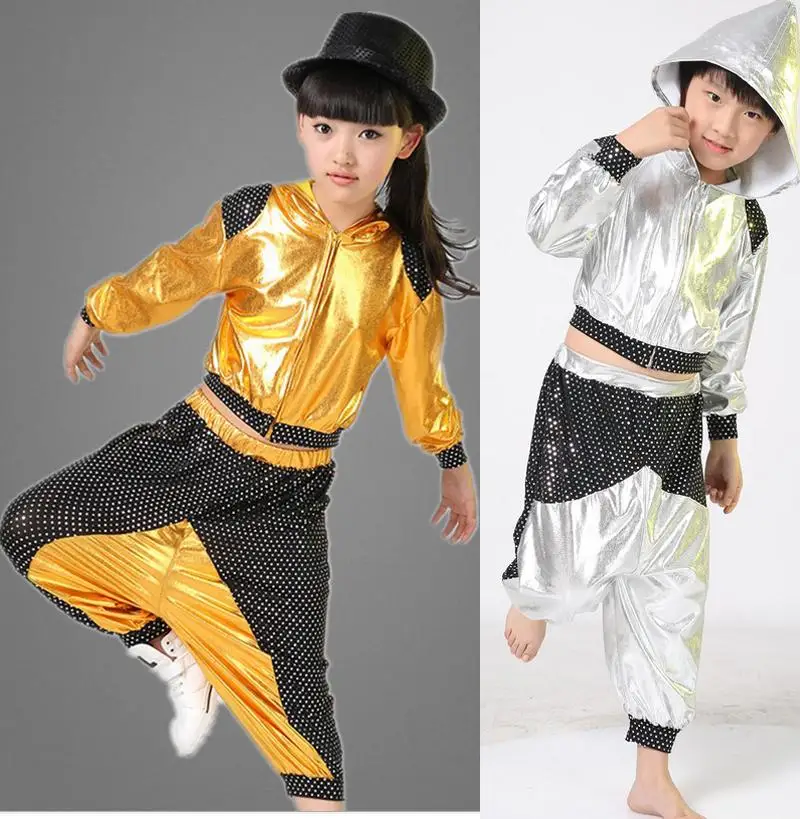 children girl boy performance Hip hop HIPHOP Jazz modern Ballroom break dance suit costume hooded sequined costumes Pants