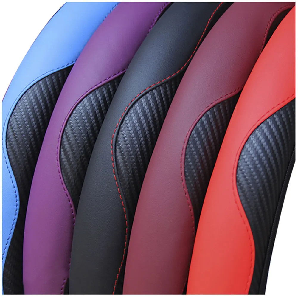 FORAUTO Car Steering Wheel Cover Breathable Anti Slip PU Leather Steering Covers Suitable 37-38cm Auto Decoration Carbon Fiber
